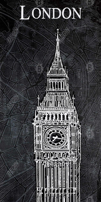 Big Ben Sketch Gray Framed Canvas | Industrial Home Decor