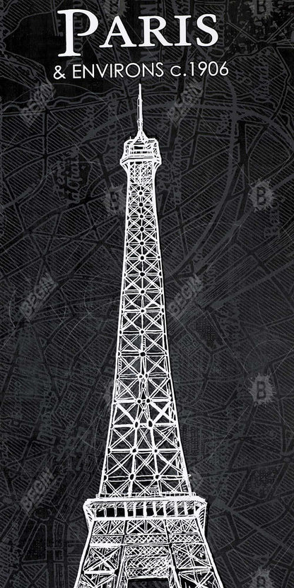 Eiffel Tower Sketch Canvas | Gray Industrial Framed Wall Art