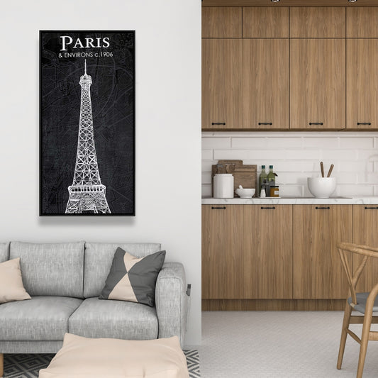 Eiffel Tower Sketch Canvas | Gray Industrial Framed Wall Art
