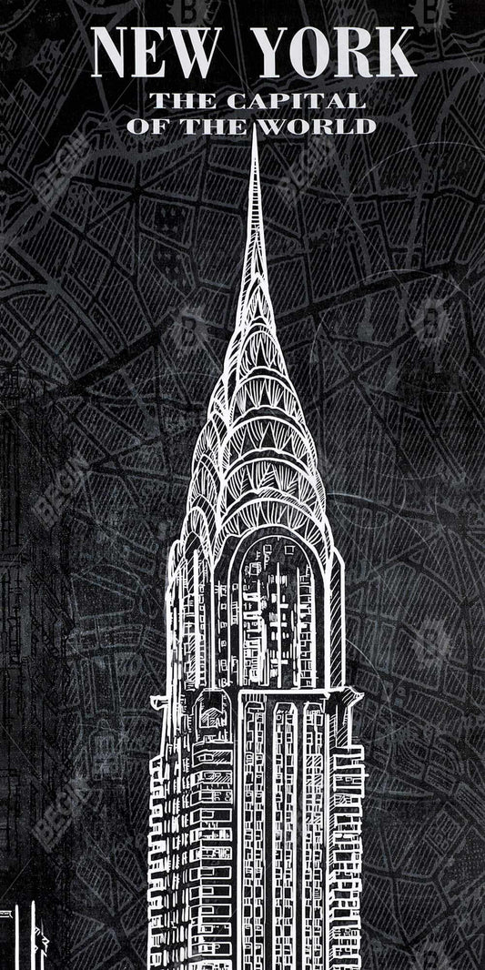 Croquis sur toile de la tour Chrystler - Décoration de salon industriel