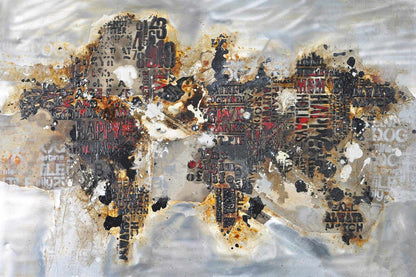 Carte du monde texturée sur toile | Décoration murale moderne pour chambre à coucher