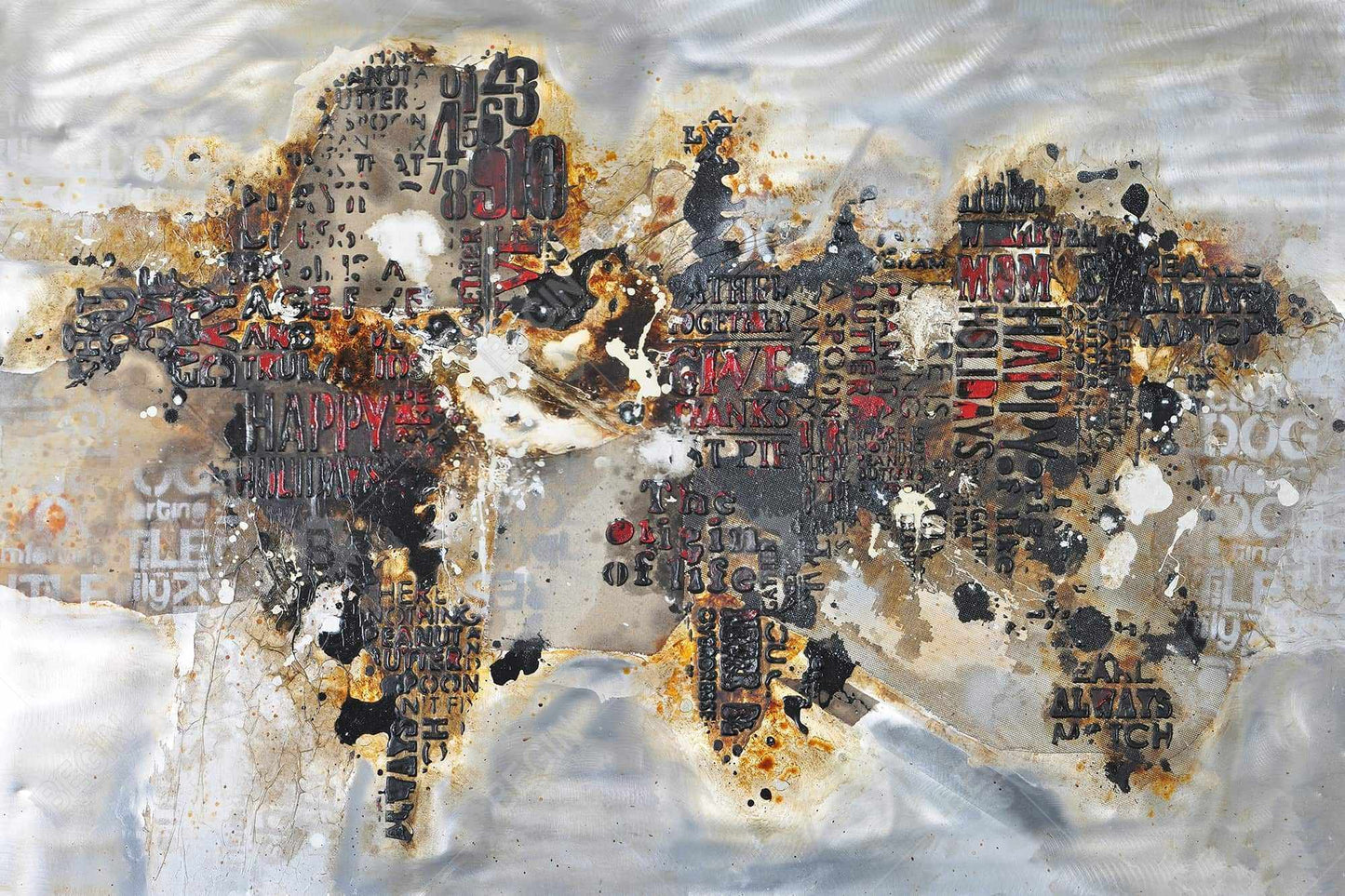 Carte du monde texturée sur toile | Décoration encadrée moderne marron