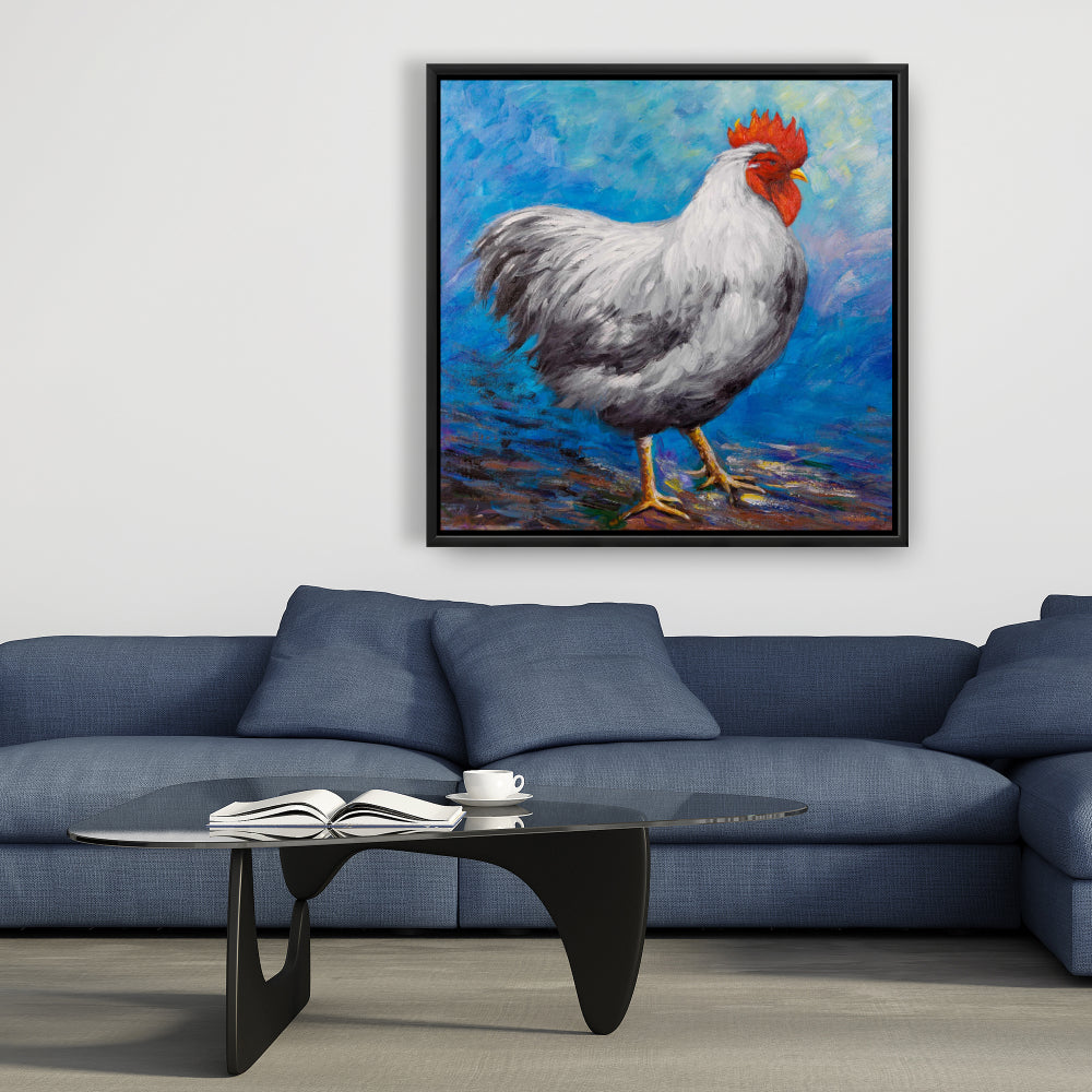 Toile encadrée Coq gris | Décoration d'intérieur sur le thème des animaux de la ferme