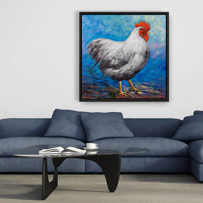 Toile encadrée Coq gris | Décoration d'intérieur sur le thème des animaux de la ferme