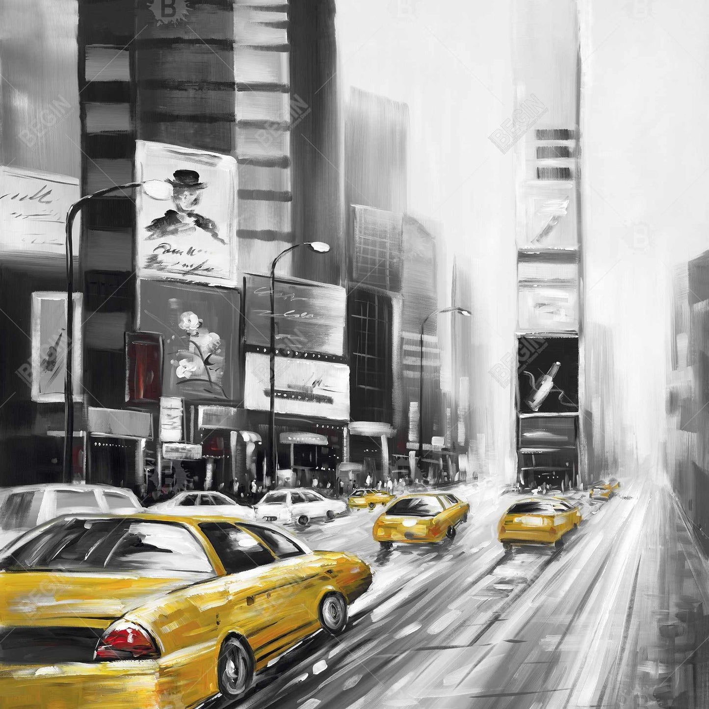 Gray Building Cities Canvas | Times Square & Yellow Taxis Decor