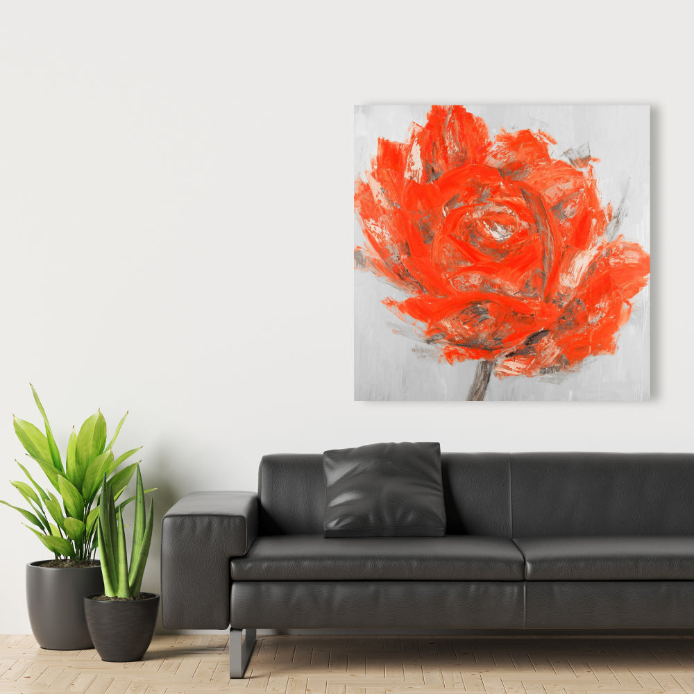 Gray Botanical Canvas - Abstract Red Flower Bedroom Decor