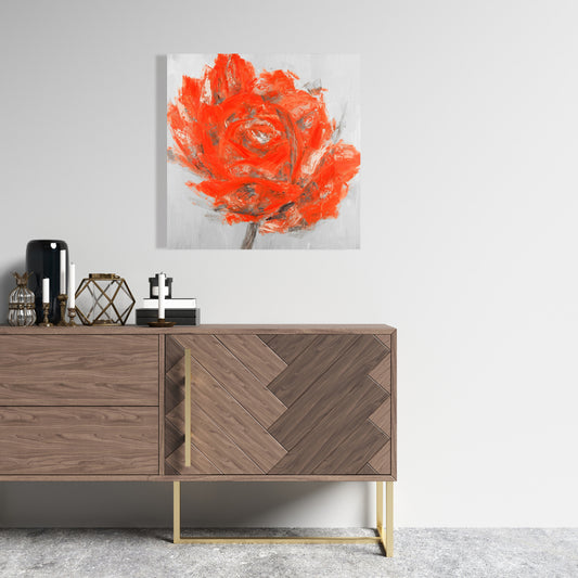 Gray Botanical Canvas - Abstract Red Flower Bedroom Decor