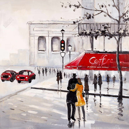 Couple marchant dans la rue sur toile bleue | Décoration murale pour chambre