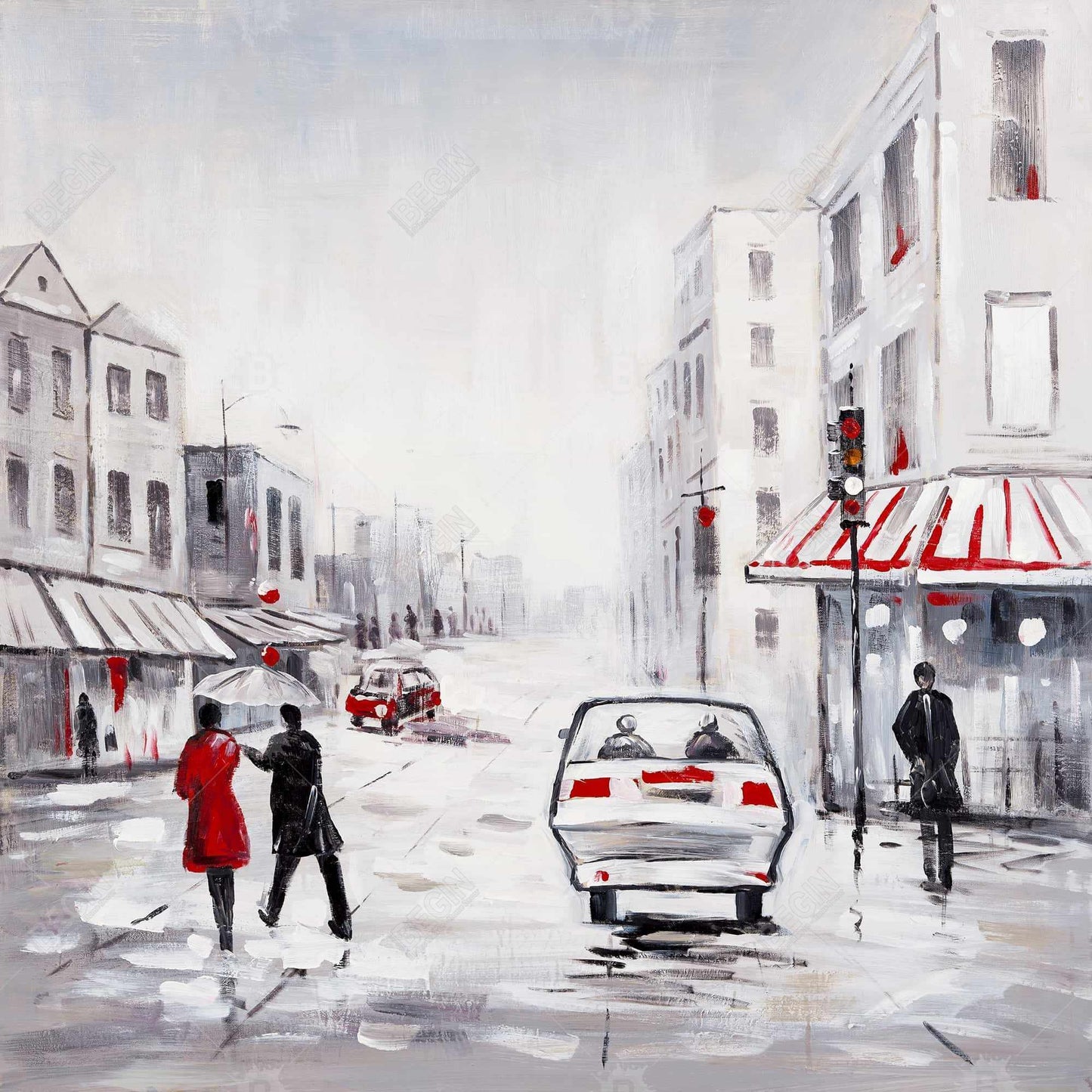 White Contemporary Bedroom Canvas | Peaceful Street Scene Decor