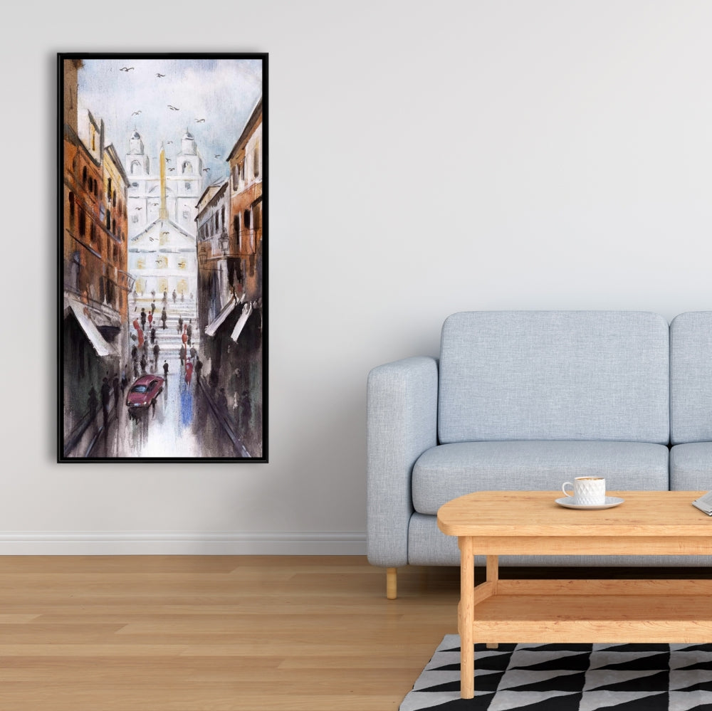 Historic Place | Blue Building Framed Canvas for Home Decor