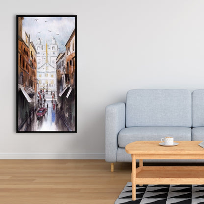 Historic Place | Blue Building Framed Canvas for Home Decor