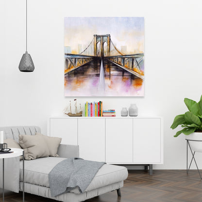 Colorful Brooklyn Bridge Romantic Blue Canvas - Home Decor