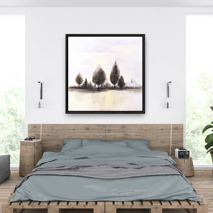 Illustrative Landscapes Blue Framed Canvas - Trees Home Decor