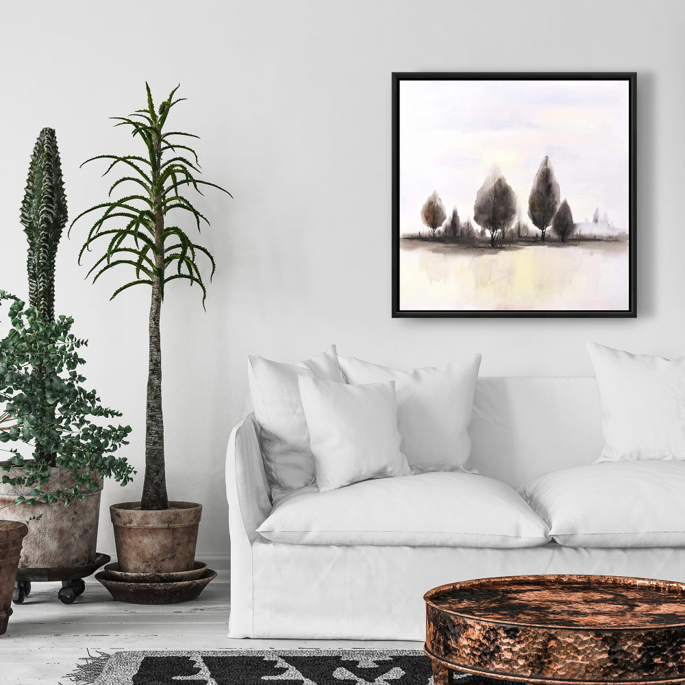 Illustrative Landscapes Blue Framed Canvas - Trees Home Decor