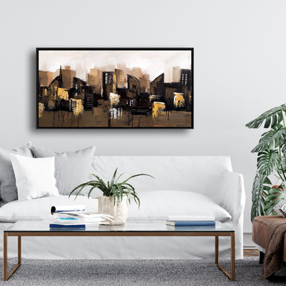 Brown Abstract Cityscape Canvas | Urban Home Decor Framed