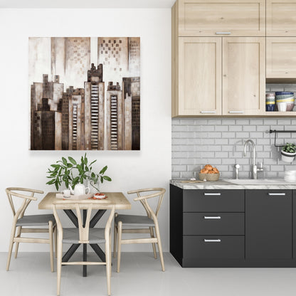 Brown Building Cities Canvas | Square City Home Decor Art