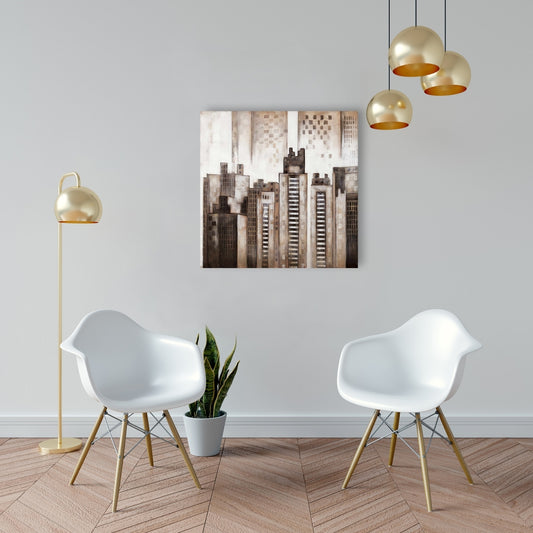 Brown Building Cities Canvas | Square City Home Decor Art
