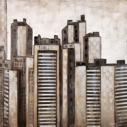 Toile encadrée « Gratte-ciels rayés » | Décoration de bâtiments urbains bruns