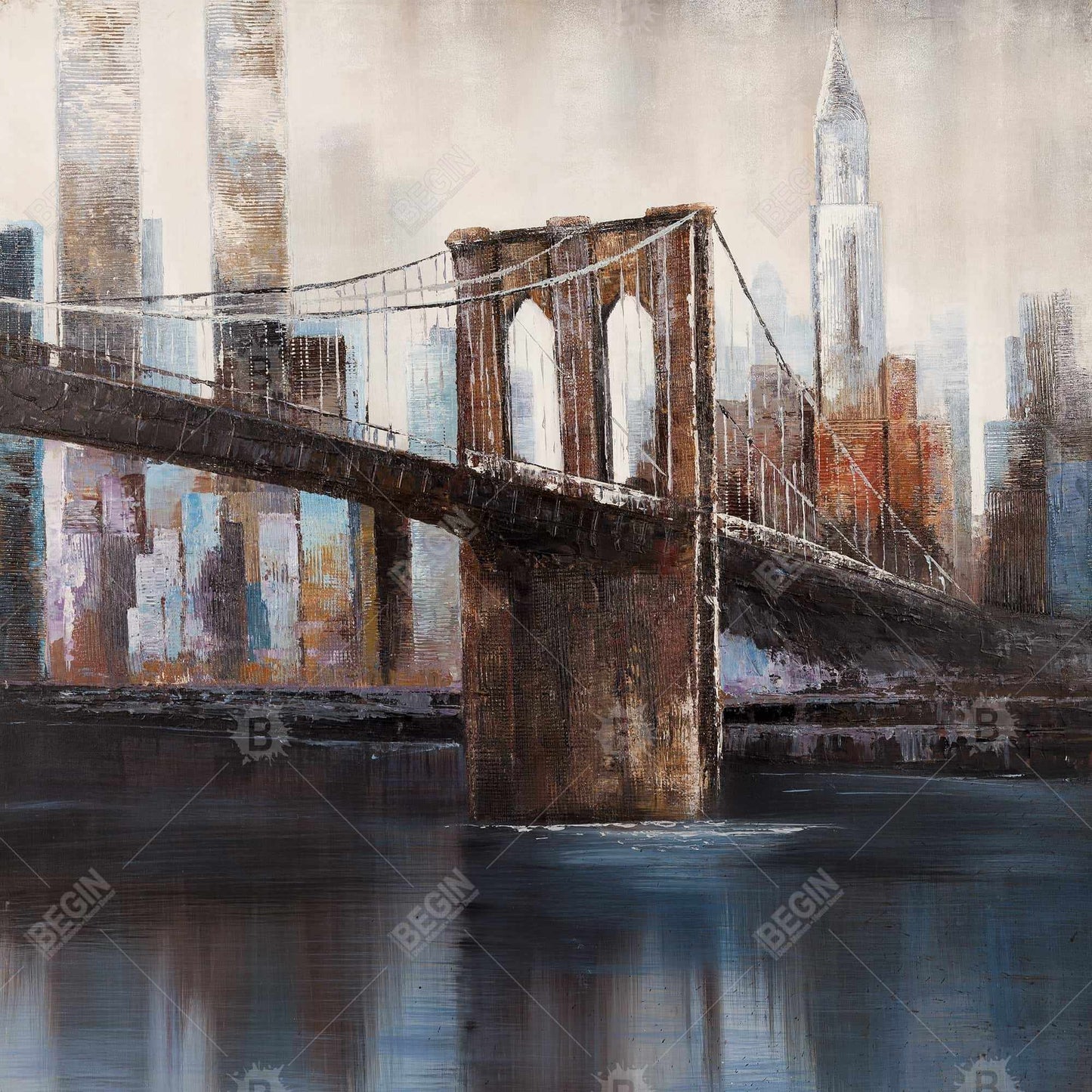 Toile bleue « Pont de Brooklyn urbain » | Décoration murale encadrée