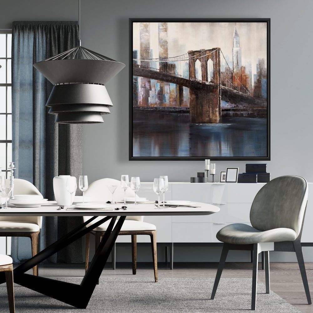 Toile bleue « Pont de Brooklyn urbain » | Décoration murale encadrée