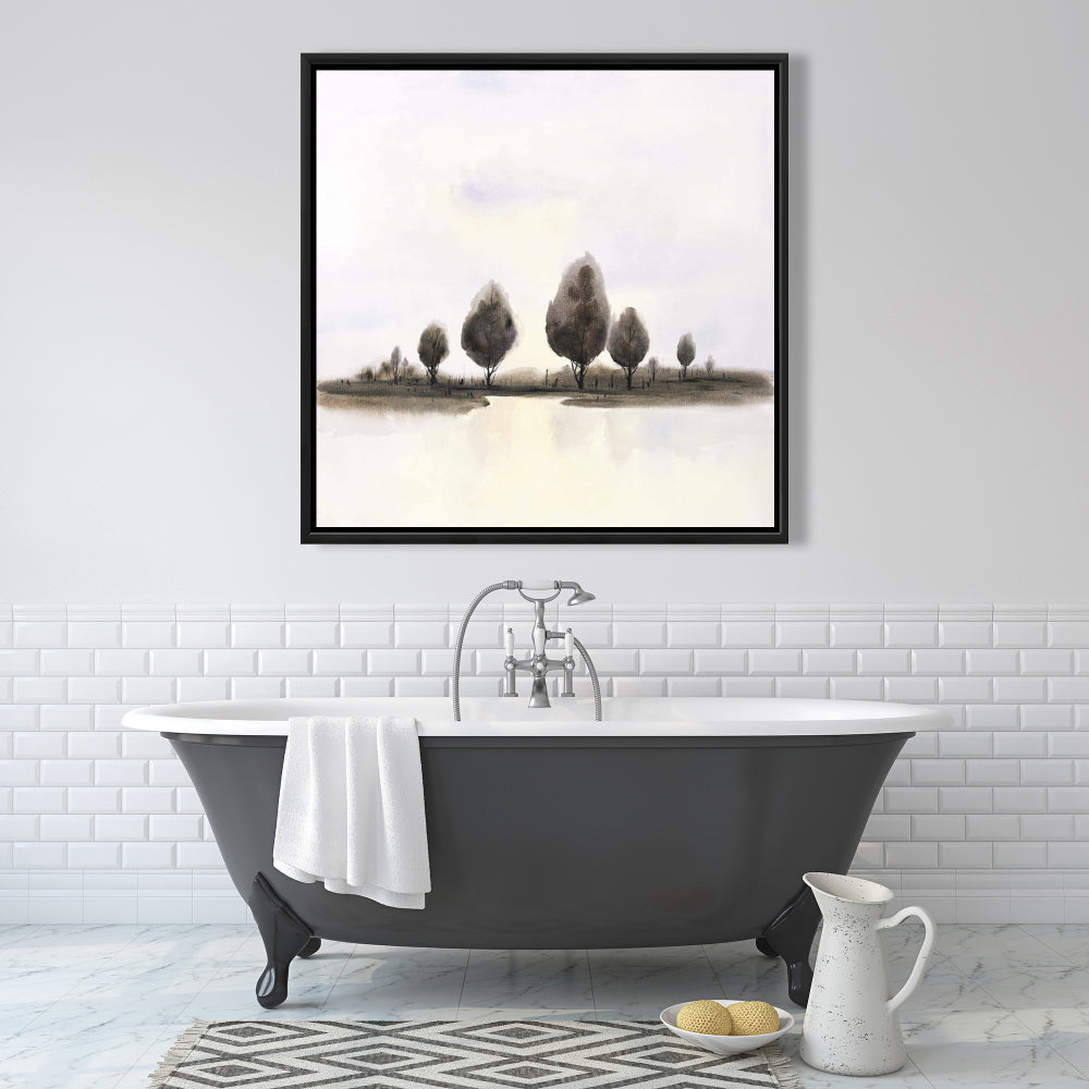 Toile Paysage abstrait avec arbres | Décoration d'intérieur encadrée bleue