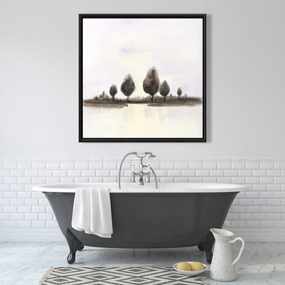 Toile Paysage abstrait avec arbres | Décoration d'intérieur encadrée bleue