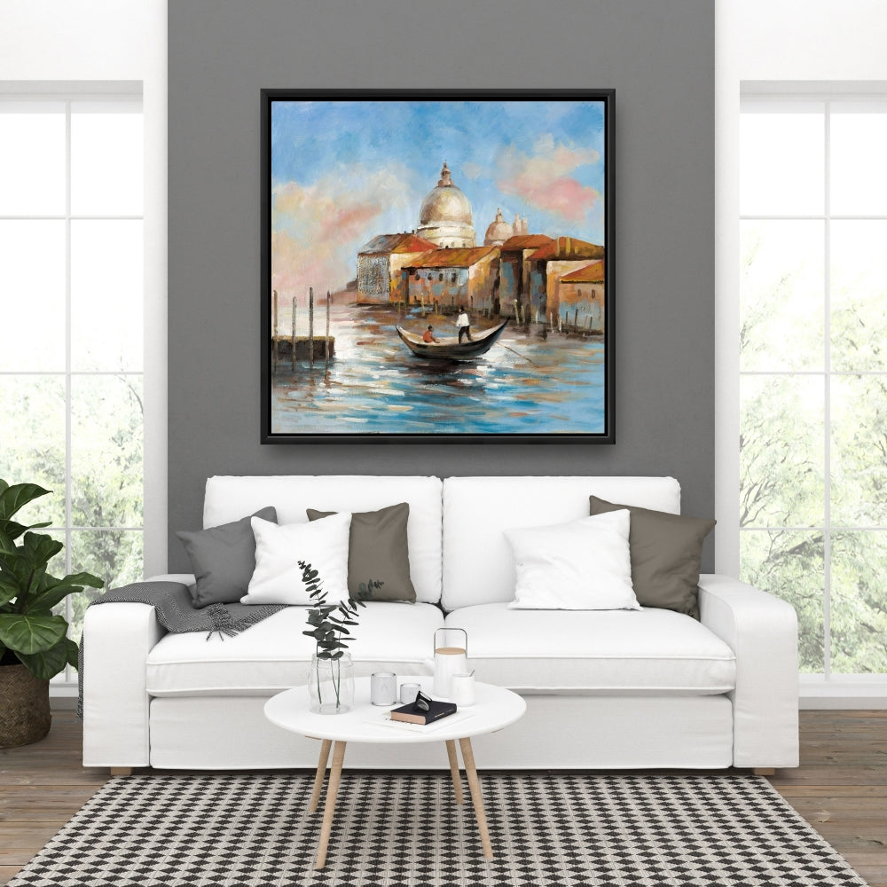 Toile « Chambre à coucher, bateaux et villes » | Décor : Deux Européens sur une gondole