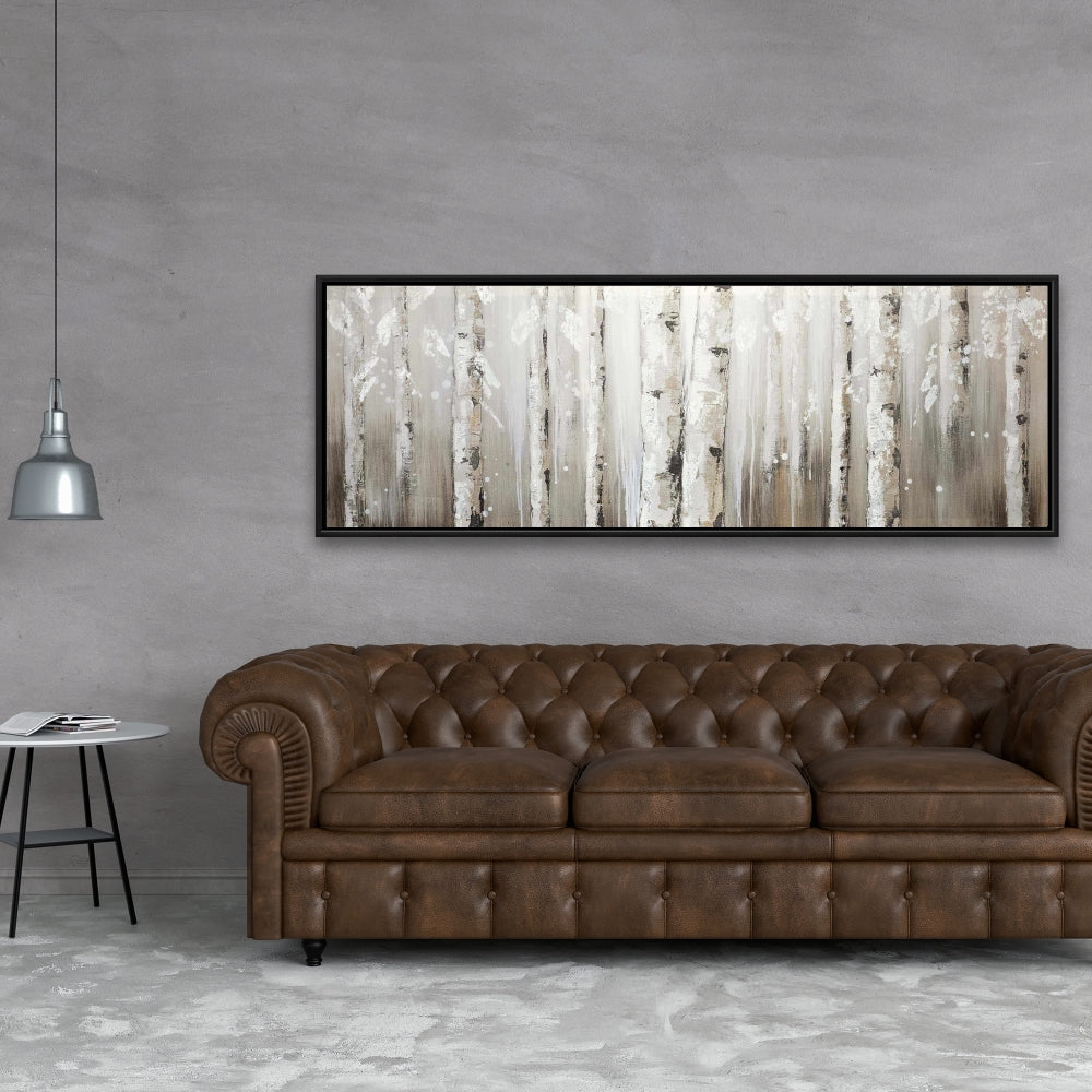 White Romantic Floral Canvas | Birch Trees on Gray Background