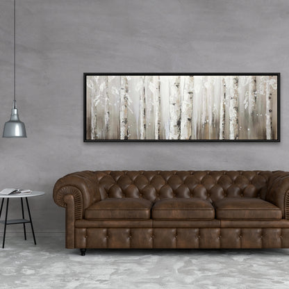 White Romantic Floral Canvas | Birch Trees on Gray Background