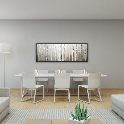 White Romantic Floral Canvas | Birch Trees on Gray Background