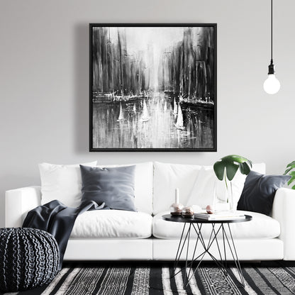 Bateaux en nuances de gris sur l'eau | Décoration de chambre monochrome sur toile