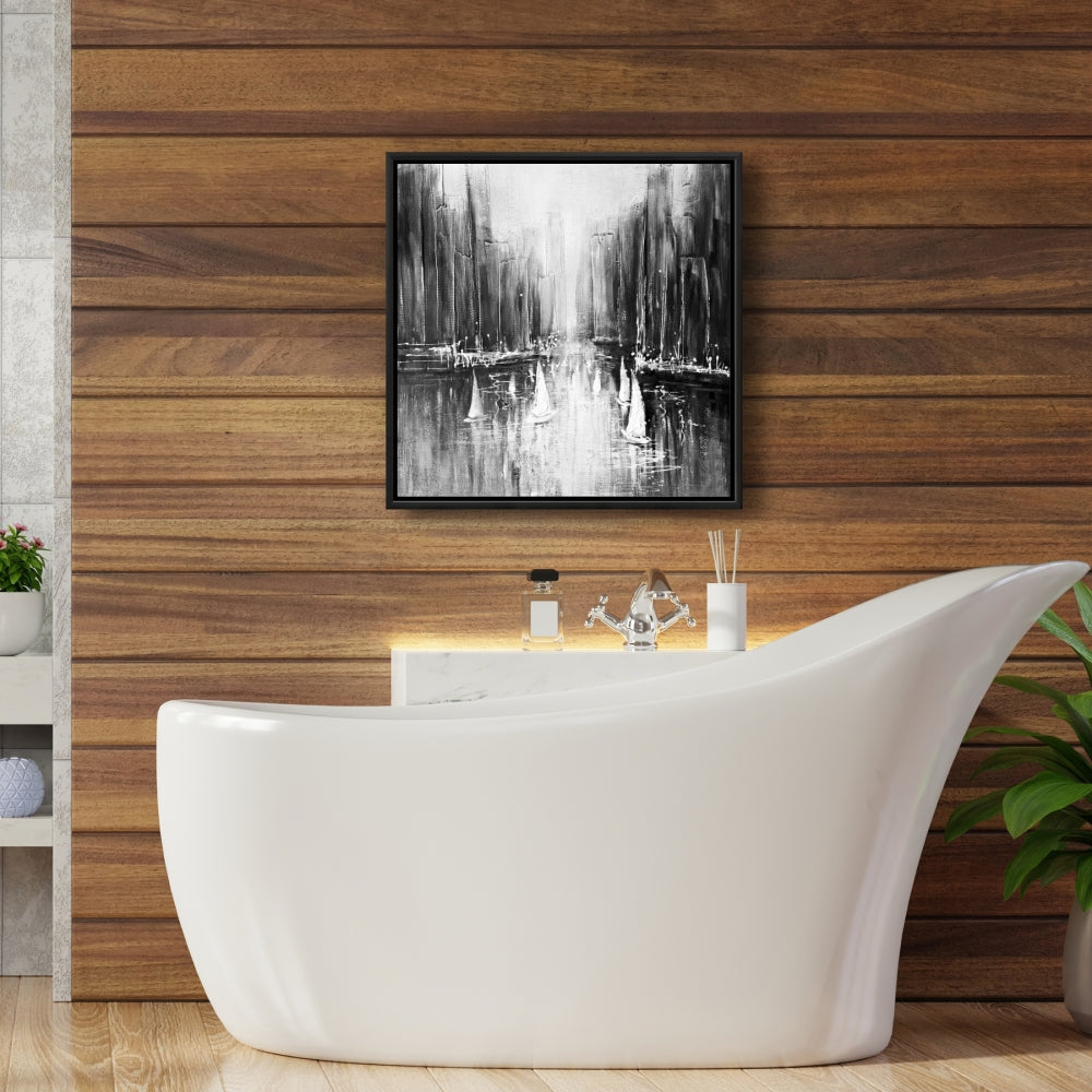 Bateaux en nuances de gris sur l'eau | Décoration de chambre monochrome sur toile
