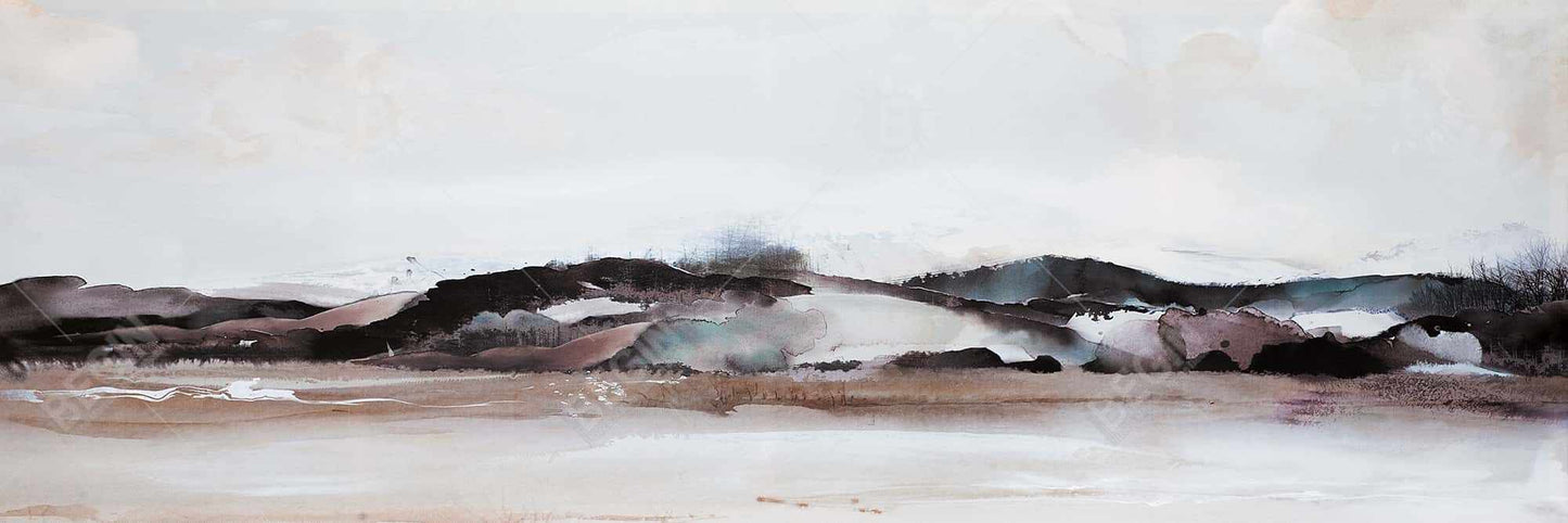 Blue Bedroom Watercolor Mountains Canvas - Modern Home Decor