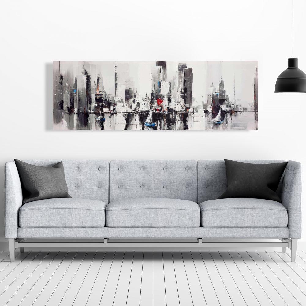 Abstract Boats with Cityscape Canvas - Gray Cities Decor