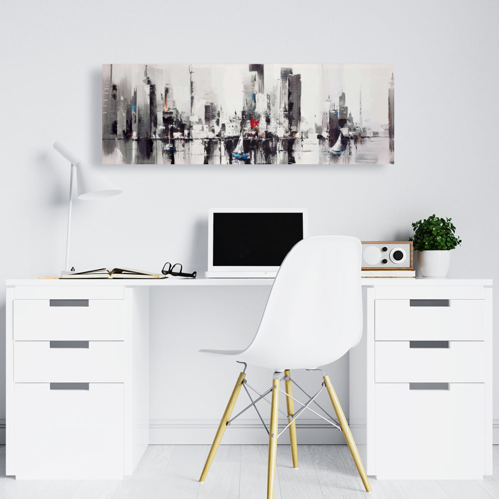 Abstract Boats with Cityscape Canvas - Gray Cities Decor