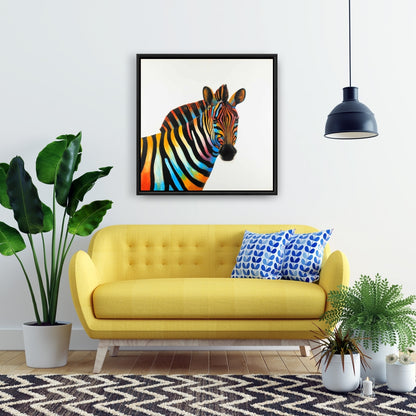 Toile encadrée colorée représentant un profil de zèbre – Décoration d'intérieur animalière bleue