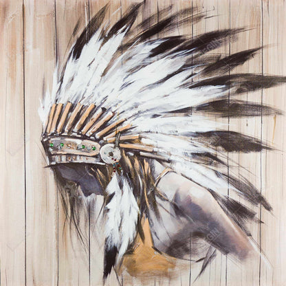 Figurative White Canvas | Indian with Feathers Bedroom Decor