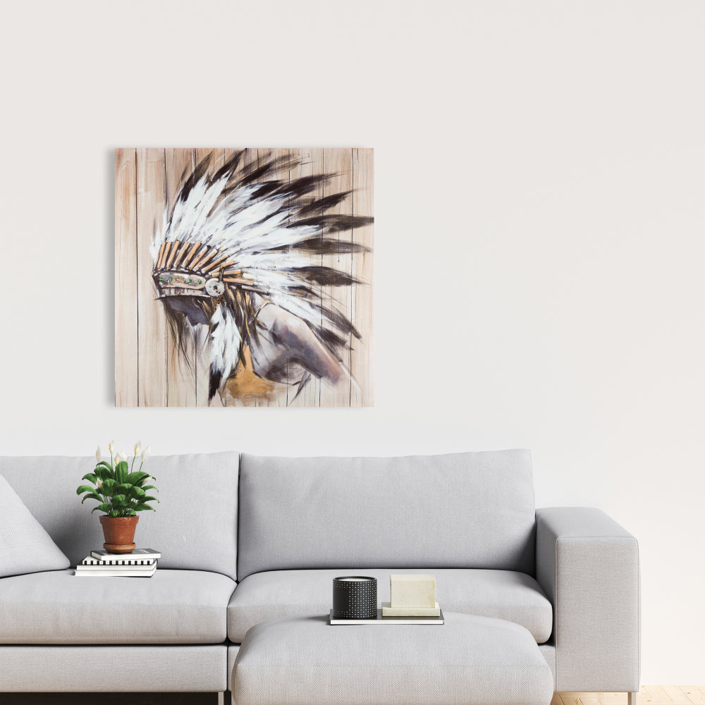 Figurative White Canvas | Indian with Feathers Bedroom Decor