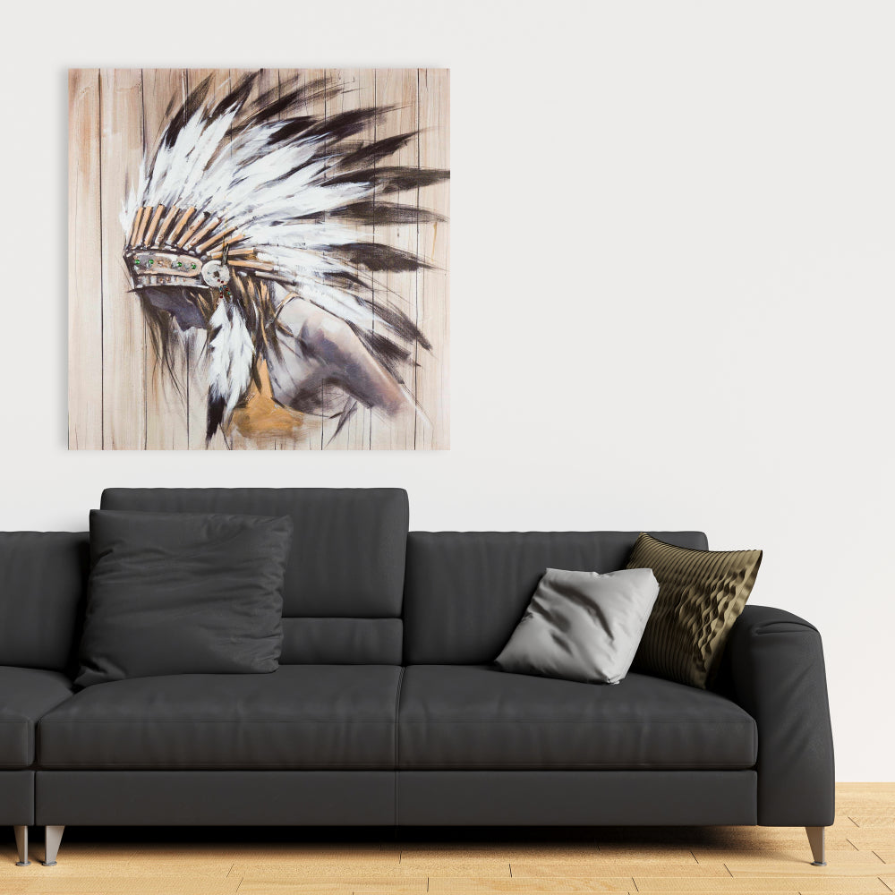 Figurative White Canvas | Indian with Feathers Bedroom Decor