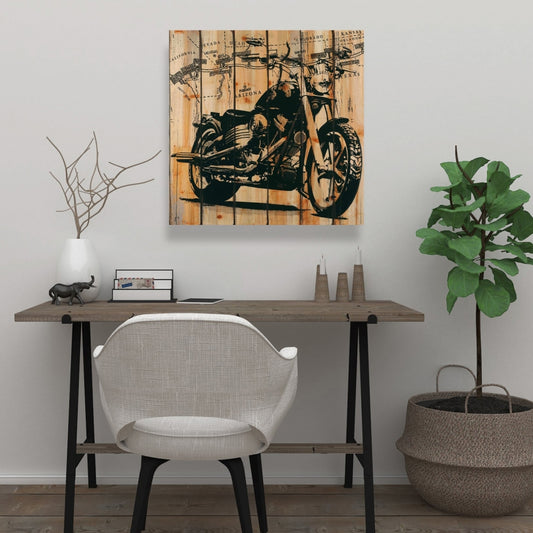 Motorcycle on Wood Background Canvas | Man Cave Home Decor