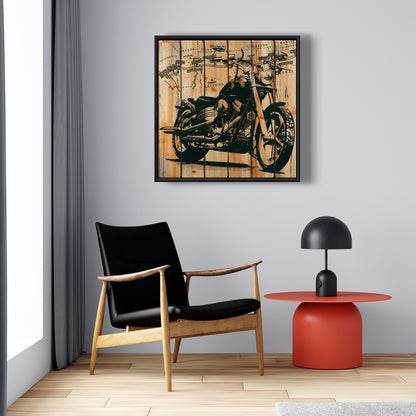 Moto sur toile de fond bois | Décoration d'intérieur pour homme