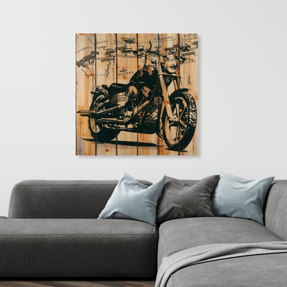 Motorcycle on Wood Background Canvas | Man Cave Home Decor