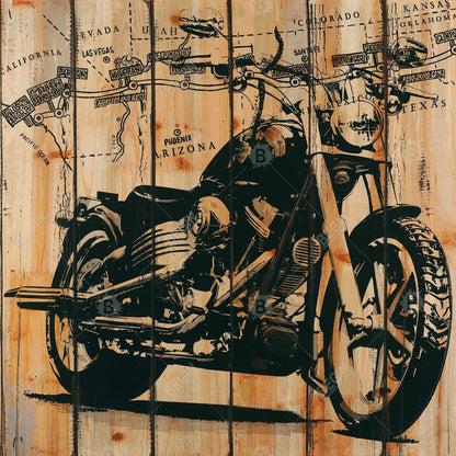 Motorcycle on Wood Background Canvas | Man Cave Home Decor