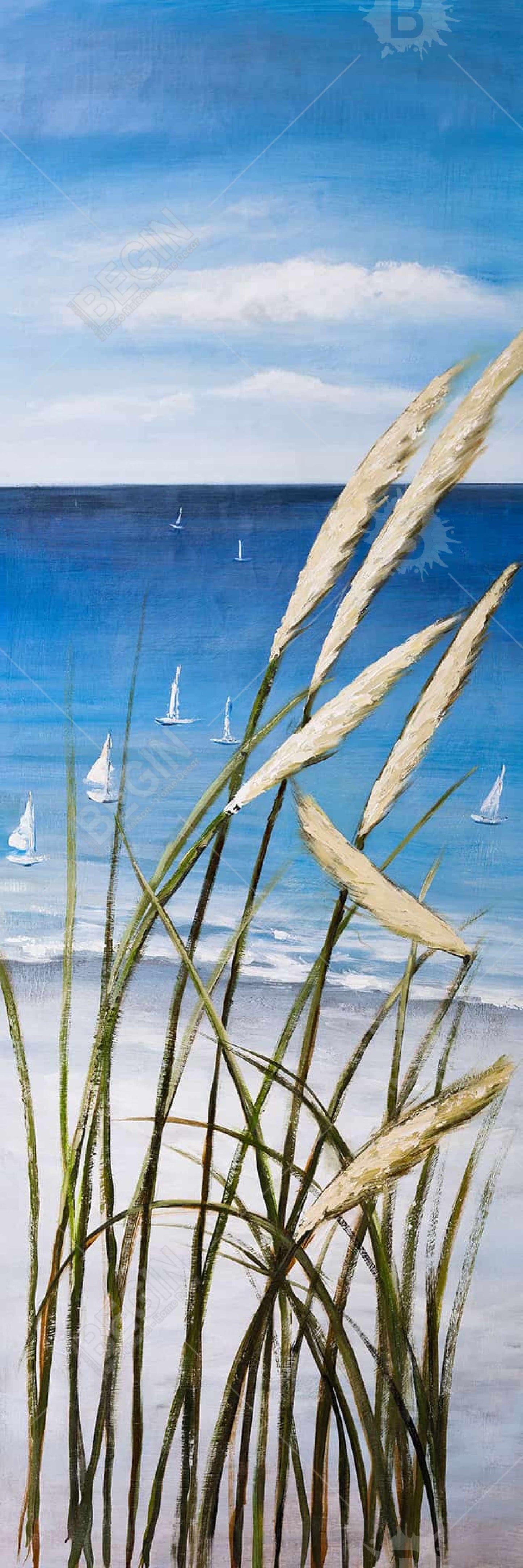 Blue Bedroom Romantic Canvas - Oyat Plant and Seaside Decor