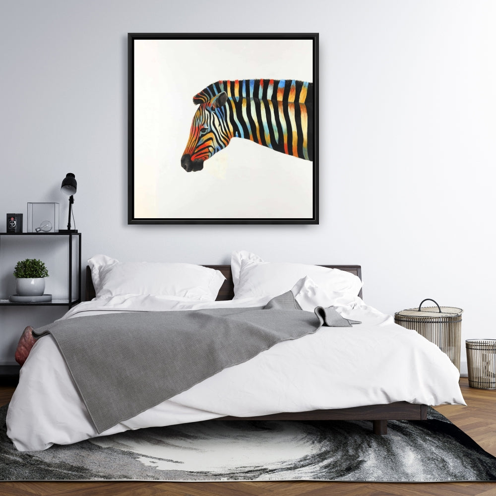 Toile encadrée Zèbre coloré | Art animalier exotique pour la décoration intérieure