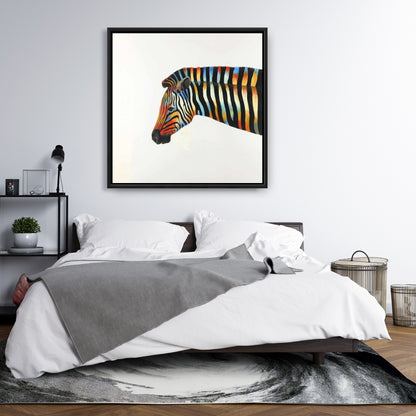 Toile encadrée Zèbre coloré | Art animalier exotique pour la décoration intérieure