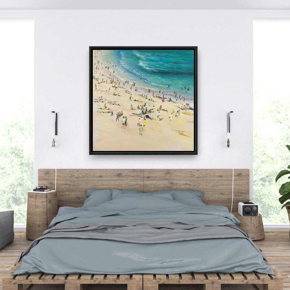 Foule estivale à la plage | Toile encadrée « Mer turquoise »