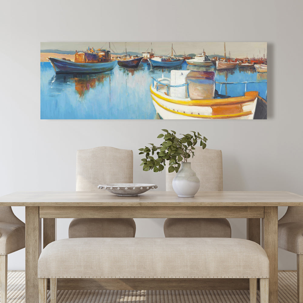Fishing Boats at the Marina Canvas - Coastal Blue Decor