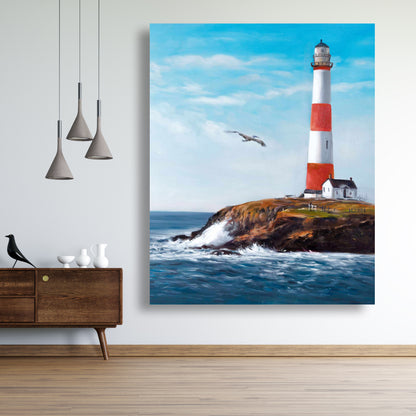 Lighthouse at Sea Canvas - Coastal Home Decor Wall Art