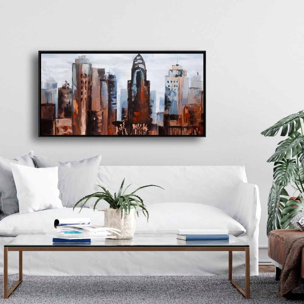 Sullen Day in the City Canvas - Blue Framed Wall Art Decor